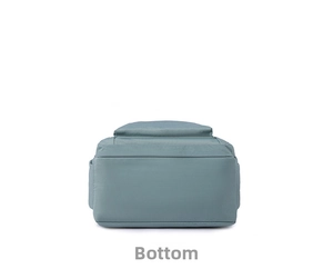 Bottom view of Morandi blue waterproof nylon backpack showing reinforced base and stitching