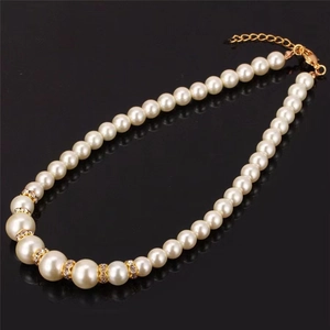 Elegant ABS pearl jewelry set including necklace with gold-plated rhinestone spacers