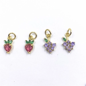 Fruit Pendant Charms Copper Micro Pave Zircon Small Grape Strawberry For DIY Jewelry Making