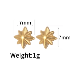 Detailed view of gold stainless steel star earrings showing 7mm dimensions and 1g weight