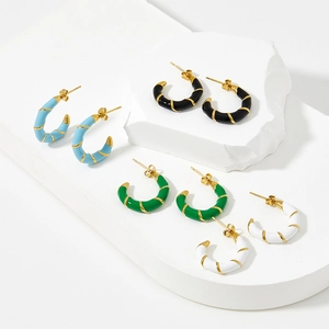 Edelstahl C-Form Creolen Gedrehte Spirale Emaille Bunte Vintage Französischer Stil Schmuck Für Damen