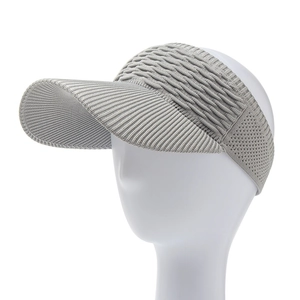 Grey knit open top sun hat with textured wave pattern and long brim for sports