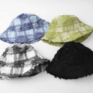 Frayed edge plaid bucket hats for women in four stylish colors with sun protection