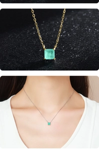 Detailed view of 925 sterling silver necklace with square green tourmaline pendant