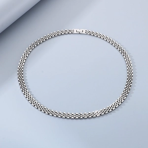 Macro view of 10mm silver stainless steel watch strap link necklace with clasp detail