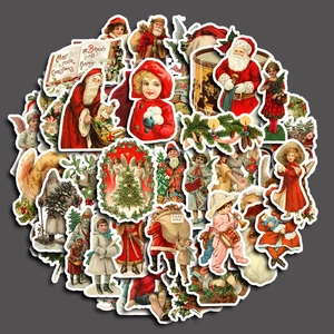 50pcs vintage Merry Christmas stickers set featuring Santa and retro holiday illustrations