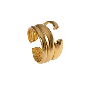 Minimalist gold-plated stainless steel open ring with multilayered streamline design