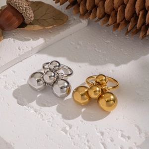 Minimalist geometric ball design stainless steel rings in gold and silver finish