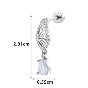 Boucles d'oreilles papillon en argent avec pendentif goutte, longueur 2,01cm