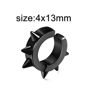 Detail view of a 4x13mm black punk rivet ear cuff made of durable stainless steel