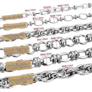 Various styles of heavy duty silver stainless steel chains for necklaces and bracelets