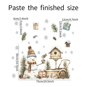 Size chart showing dimensions of Christmas snowman mailbox wall stickers for home decoration