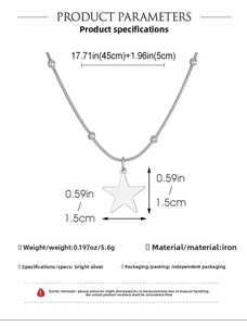 Detailed chart showing star pendant specs: 45+5cm iron chain and silver star charm