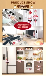 Christmas microwave handle covers with plush Santa and Snowman figures for festive decor