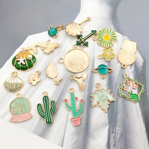 Assorted zinc alloy enamel pendants featuring cactus, shell, and star motifs for DIY jewelry