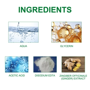 Gedetailleerde ingrediëntenkaart met formulecomponenten zoals water en gember-extract.