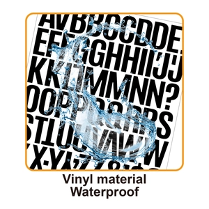 Detail showing waterproof vinyl letter stickers with realistic water droplets for DIY crafts