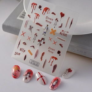 Autocollants Ongles En Relief 5D Infirmière Zombie Halloween Horreur Tache De Sang Manucure Gothique Décalcomanies Pour Femmes