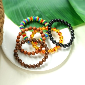 Beaded Bracelet Natural Stone Wood Beads Elastic String Handmade Yoga Meditation Jewelry For Men Women