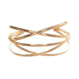 Minimalist gold geometric multilayered open cuff bracelet with polished mirror finish
