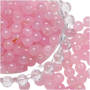 Pink 8mm frosted glass beads with gold foil textures for DIY jewelry making and crafts