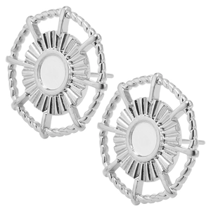 Close-up of polished 304 stainless steel round stud earrings on a clean white background