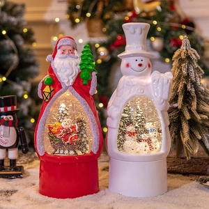 Decorative Santa and Snowman snow globe lanterns for Christmas festive desktop atmosphere