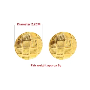 Retro Ohrstecker mit 18K Goldbeschichtung, Gitter-Design, 2,2 cm rundes poliertes Metall