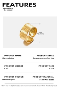 Macro detail of adjustable stainless steel ring with golden hammered texture surface