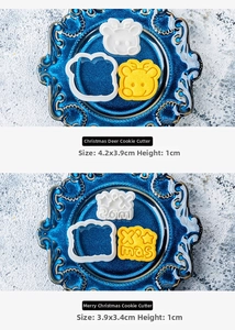 Detail of Christmas reindeer and X'mas text cookie cutters with precise measurements