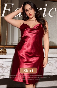 Close-up of wine red satin nightdress showing soft cowl neck and silky fabric texture