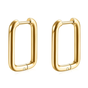 Geometric Rectangular Huggie Hoop Earrings Stainless Steel U Shaped High Polished Modern Fashion Jewelry For Women