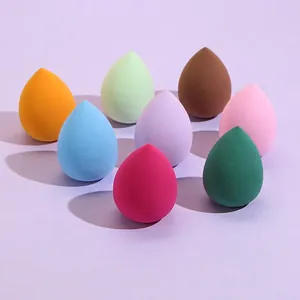 Set of eight colorful teardrop makeup sponges for flawless liquid and powder application