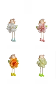 Detailed grid showing flower fairy hanging ornaments in white, pink, orange, and green