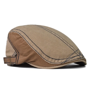 British style patchwork cotton beret hat with stitching and adjustable metal buckle