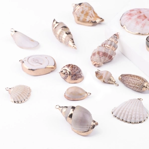 Assorted natural sea shell pendants with gold electroplated edges for DIY jewelry making