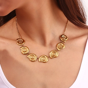 18K gold plated stainless steel NK chain necklace with 7 spiral seashell charms for women