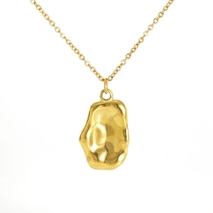 Minimalist irregular lava texture pendant necklace in polished gold stainless steel