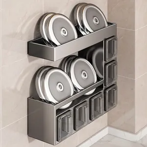 Wall-mounted metal kitchen spice rack with heavy-duty weight capacity and dual layers