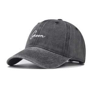 Washed Cotton Baseball Cap Groom Embroidery Retro Adjustable Distressed Outdoor Sun Hat For Men