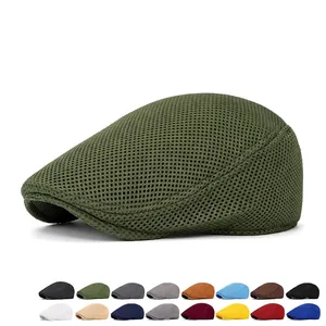 Olive green mesh newsboy cap for summer with 16 color variants shown on white background