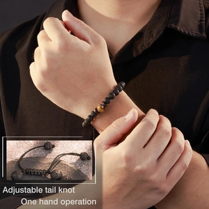 Bracelet tressé pour homme avec perles d'obsidienne mate et oeil de tigre