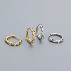 925 Sterling Silver Huggie Hoop Earrings With Teardrop Cubic Zirconia Water Drop Geometric Elegant Jewelry For Women