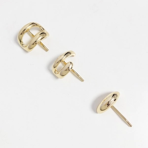 Minimalist geometric gold stud earring set with semi-circle and curved hook designs