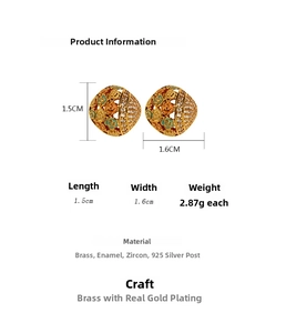 Detail of floral enamel earrings with cubic zirconia and 925 silver needle specifications