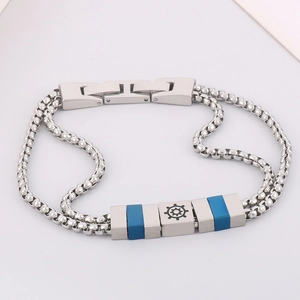 Bracciale ad ancora a doppio strato in acciaio inossidabile da uomo in argento e blu