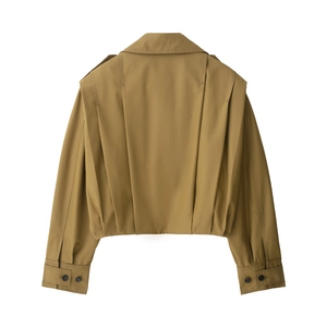 Women khaki short workwear jacket with pleated back detail and pointed collar