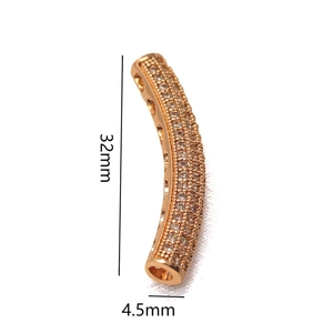 Tubo curvo in oro rosa con zirconi incastonati 32mm x 4,5mm per gioielli fai da te
