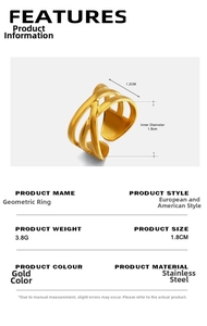 Macro view of adjustable 18K gold plated stainless steel ring with 1.2cm width detail