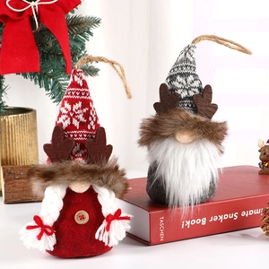 Christmas Gnome Reindeer Antler Hanging Ornaments Knitted Snowflake Hat Swedish Tomte Plush Dolls For Home Tree Decor